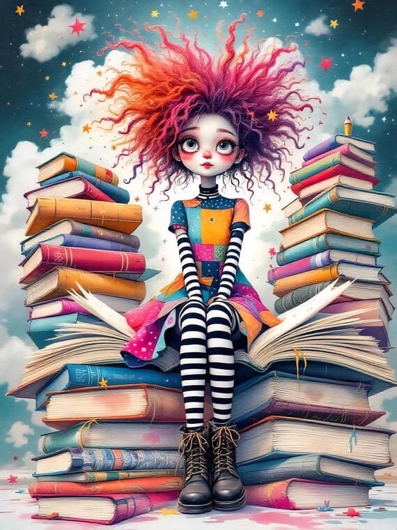 Whimsical Book Lover Clipart β view 2 β watercolor clipart transparent PNG instant download