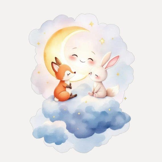Watercolor Animal Moon Clipart β view 4 β watercolor clipart transparent PNG instant download