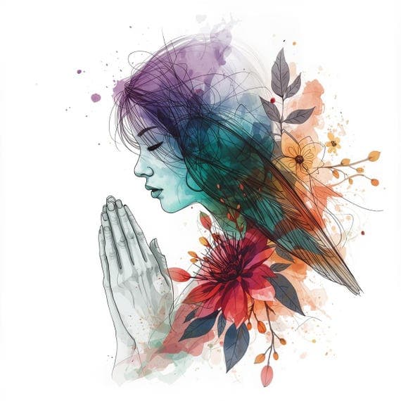 Abstract Praying Woman Clipart, 18 Watercolor Spiritual Art JPGs (Digi β view 2 β watercolor clipart transparent PNG instant download