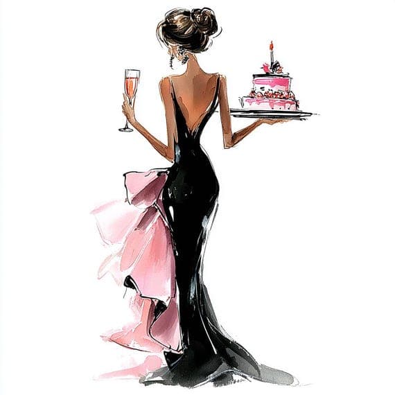 15 Fashion Illustration Set, Elegant Women with Cake and Wine Art, Wat — view 8 — watercolor clipart transparent PNG instant download