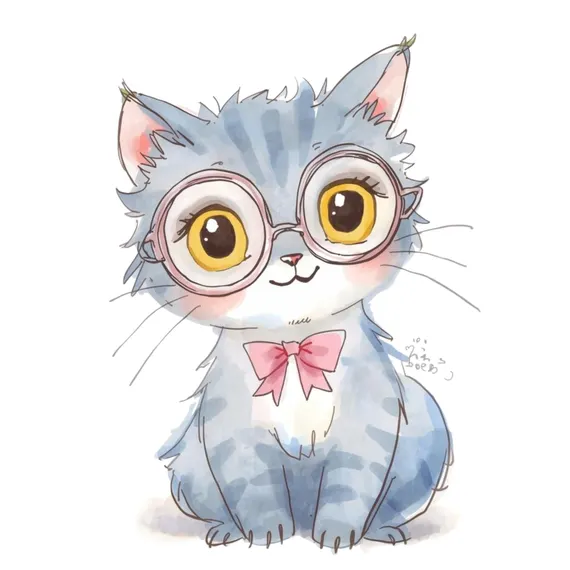 22 Watercolor Cat with Glasses Clipart β view 3 β watercolor clipart transparent PNG instant download