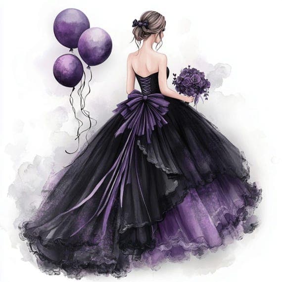 Violet Party Dress Clipart, Gala Gown Illustration (Digital Download) β view 7 β watercolor clipart transparent PNG instant download
