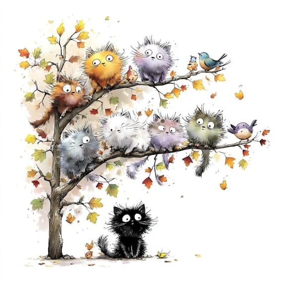 25 Watercolor Quirky Cat Clipart (JPG) β view 2 β watercolor clipart transparent PNG instant download