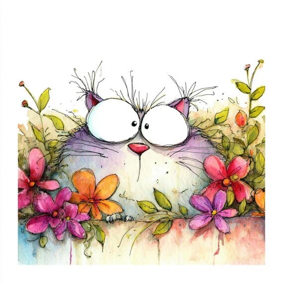 40 Watercolor Quirky Cat Clipart (JPG) β view 6 β watercolor clipart transparent PNG instant download