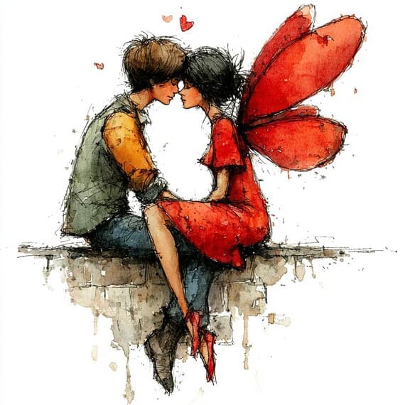 20 Fairy Couple Valentine Love PNG Clipart Whimsical Magical Partners — view 3 — watercolor clipart transparent PNG instant download