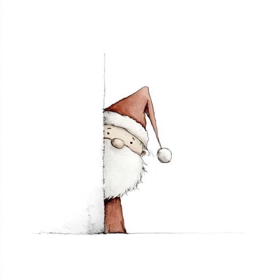20 Minimalist Peeking jolly Santa Clipart – Nordic Watercolor Christma — view 5 — watercolor clipart transparent PNG instant download