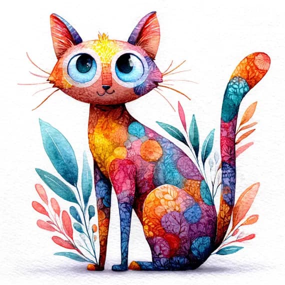 17 Whimsical Cat Line Art Clipart JPG β view 3 β watercolor clipart transparent PNG instant download