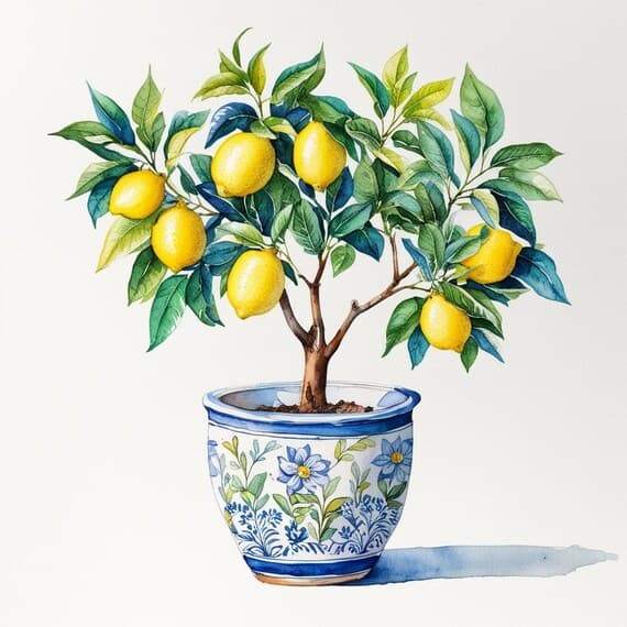 Lemon Tree Pot Clipart, Amalfi Coast, Mediterranean Tile Art (Digital β view 7 β watercolor clipart transparent PNG instant download