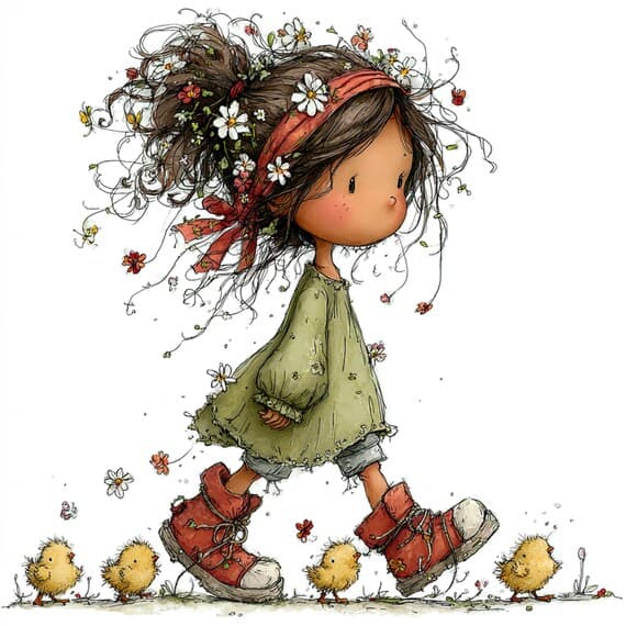 40 Spring Girl Watercolor Clipart – Whimsical Floral Girl Illustration — view 3 — watercolor clipart transparent PNG instant download
