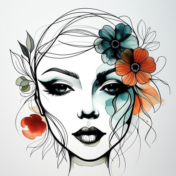 15 Whimsical Floral Woman Face Clipart β view 4 β watercolor clipart transparent PNG instant download