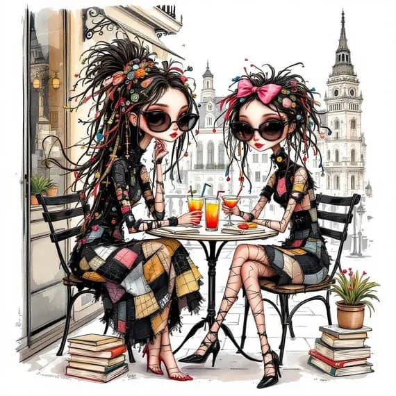 Whimsical Sisters Clipart, Paris Theme, Watercolor JPGs (Commercial Us β view 8 β watercolor clipart transparent PNG instant download