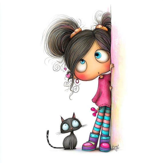 Watercolor Peeking Girl Clipart β view 2 β watercolor clipart transparent PNG instant download
