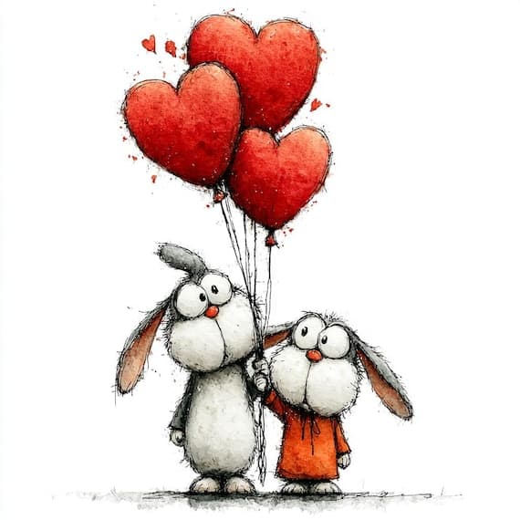 35 Valentine Animal Clipart Heart Balloon Graphics Junk Journal Card M — watercolor clipart transparent PNG instant download