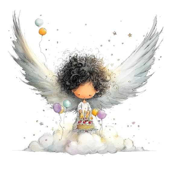 15 Whimsical Birthday Angel Clipart PNG β view 7 β watercolor clipart transparent PNG instant download