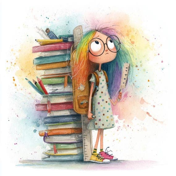 Whimsical First Day of School Girl Clipart β view 3 β watercolor clipart transparent PNG instant download