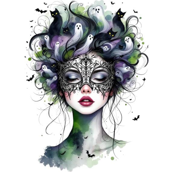 Halloween Witch Clipart – Glam Gothic Woman Portraits (JPG) — view 7 — watercolor clipart transparent PNG instant download