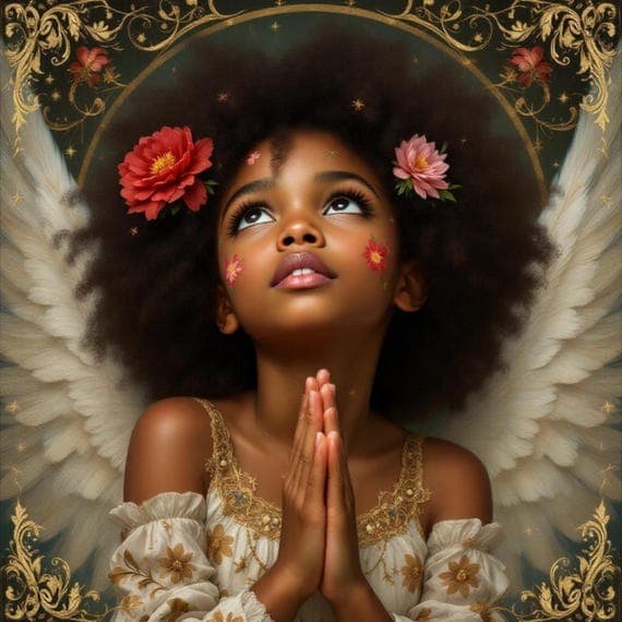 Afro Girl Praying Watercolor Clipart β view 4 β watercolor clipart transparent PNG instant download