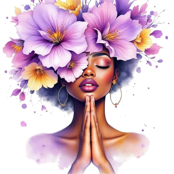 12 Whimsical Praying Woman Clipart PNG β view 2 β watercolor clipart transparent PNG instant download