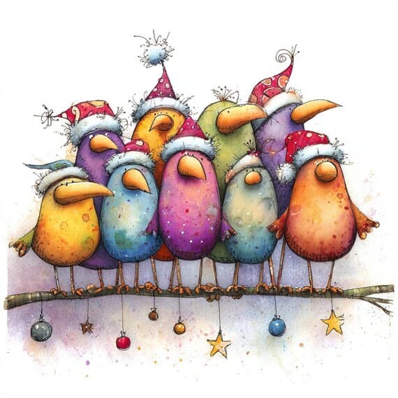 20 Quirky Christmas Canary Birds Clipart (JPG) β view 2 β watercolor clipart transparent PNG instant download