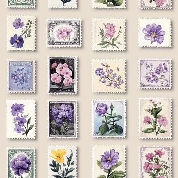 16 Vintage Floral Stamp Seamless Pattern – Retro Design for Fabric and — view 5 — watercolor clipart transparent PNG instant download