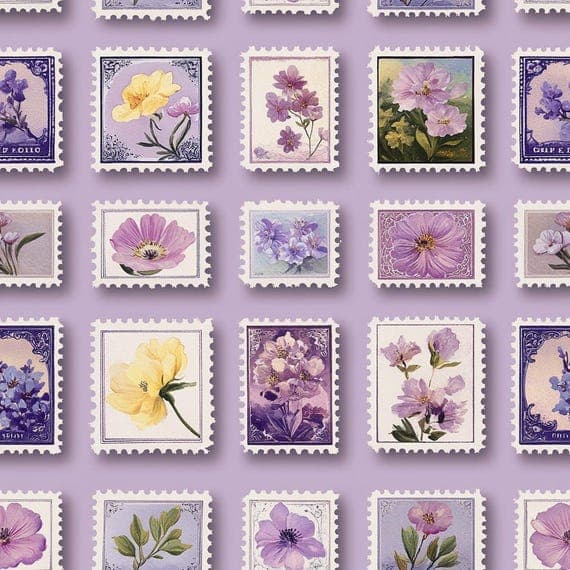 16 Vintage Floral Stamp Seamless Pattern – Retro Design for Fabric and — watercolor clipart transparent PNG instant download
