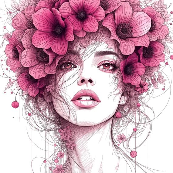 Floral Woman Face Line Art Clipart β view 3 β watercolor clipart transparent PNG instant download