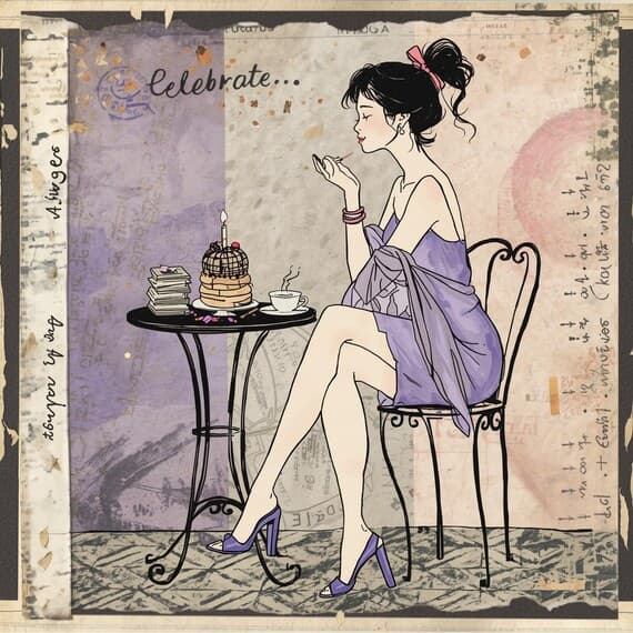 20 Vintage Birthday Woman Art , Printable Retro Card Set , Wall Decor β view 2 β watercolor clipart transparent PNG instant download