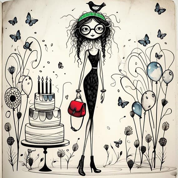 Whimsical Girl Birthday Clipart β view 3 β watercolor clipart transparent PNG instant download