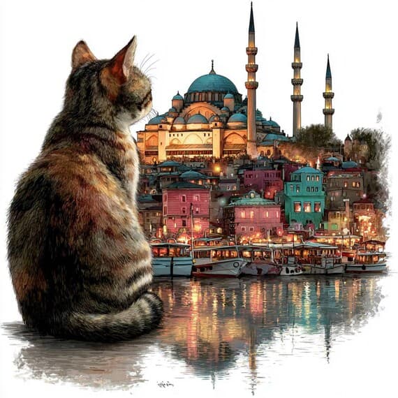 20 Catstanbul Clipart ; Whimsical Turkish Feline Graphics Istanbul Jun — view 6 — watercolor clipart transparent PNG instant download