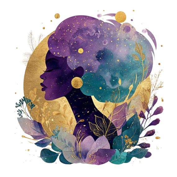 15 Emerald Moon Woman Faces Clipart (PNG JPG) – Celestial Botanical Go — view 5 — watercolor clipart transparent PNG instant download