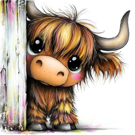 Watercolor Highland Cow Clipart, Floral Crown (Digital Download) โ view 2 โ watercolor clipart transparent PNG instant download