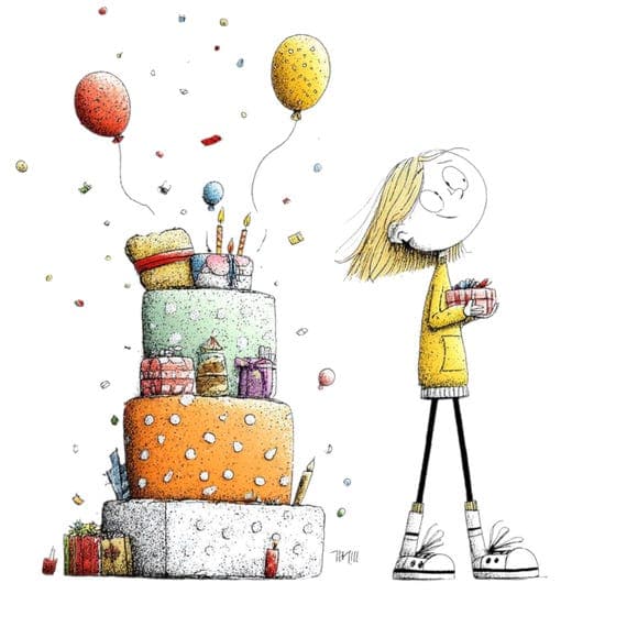 15 Quirky Birthday Girl Clipart Bundle – Fun Cake & Balloon Illustrati — view 5 — watercolor clipart transparent PNG instant download