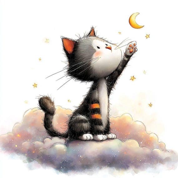 25 Quirky Cloud Cats Clipart (JPG) – Funny Watercolor Dreamy Cats for — view 6 — watercolor clipart transparent PNG instant download