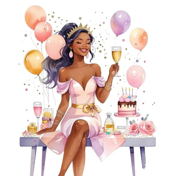 Birthday Girl Clipart, Watercolor Party Art (JPG) β view 5 β watercolor clipart transparent PNG instant download