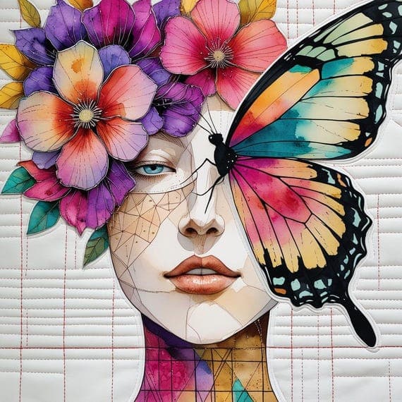 Watercolor Floral Woman Butterfly Clipart β view 4 β watercolor clipart transparent PNG instant download