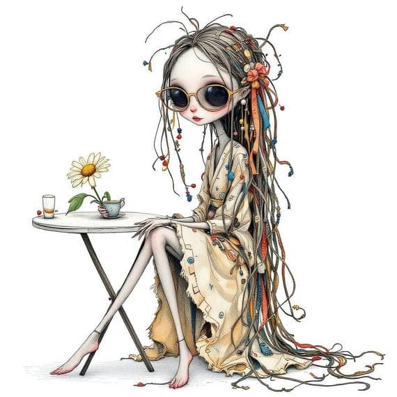 Paris Girl Clipart Bundle – Floral Kimono Illustrations (Digital Downl — view 7 — watercolor clipart transparent PNG instant download