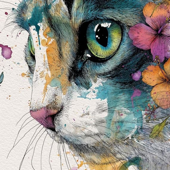 12 Cat Art Print β view 5 β watercolor clipart transparent PNG instant download