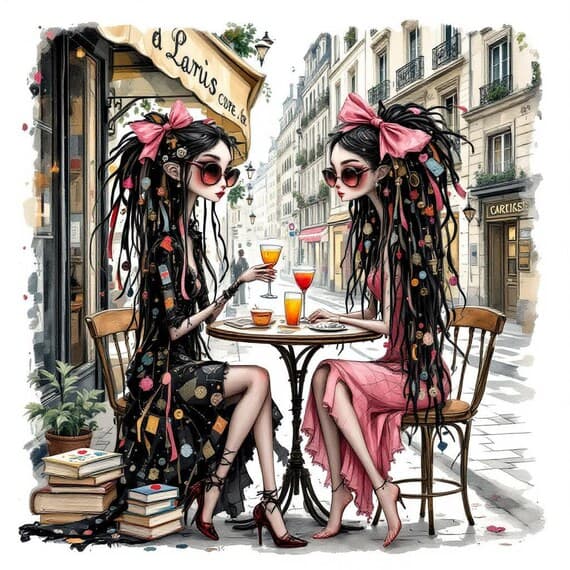 Whimsical Sisters Clipart, Paris Theme, Watercolor JPGs (Commercial Us β view 3 β watercolor clipart transparent PNG instant download