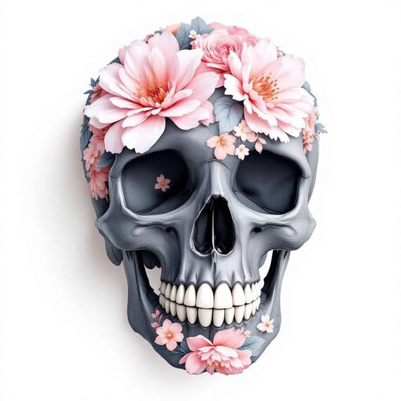 15 Whimsical Floral Skull Clipart PNG β view 5 β watercolor clipart transparent PNG instant download