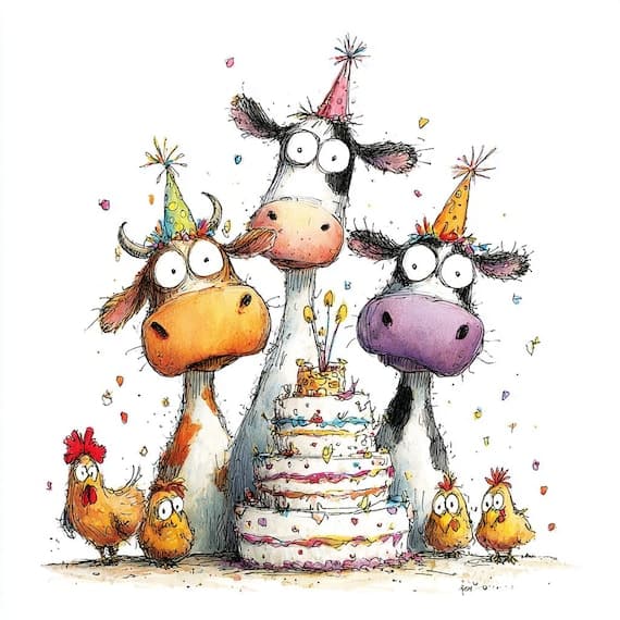 22 Happy Birthday Cow Clipart (JPG) — watercolor clipart transparent PNG instant download