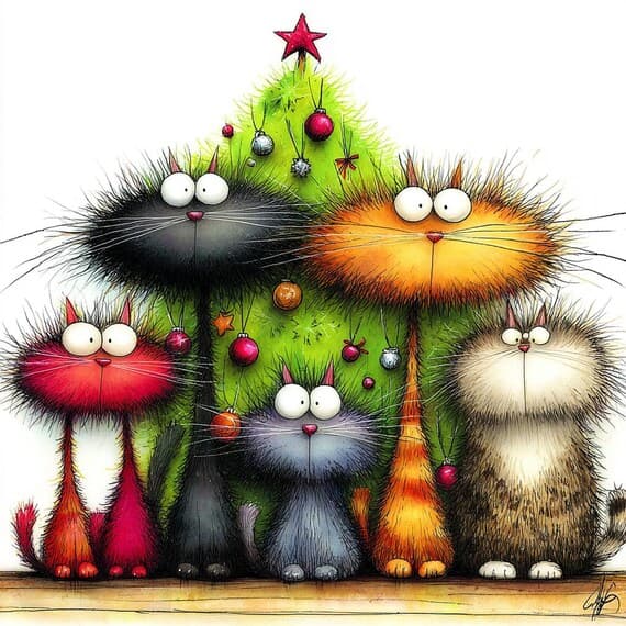 45 Watercolor Christmas Cats Clipart β view 5 β watercolor clipart transparent PNG instant download