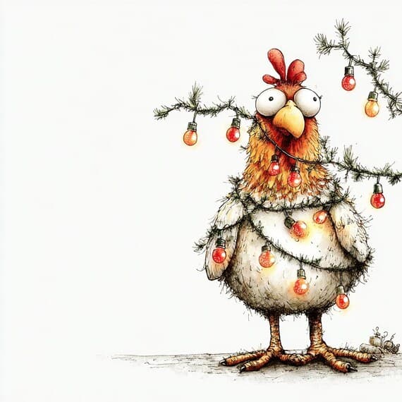 40 Funny Christmas Chicken Clipart (JPG) – Whimsical Holiday Farm Art — view 4 — watercolor clipart transparent PNG instant download