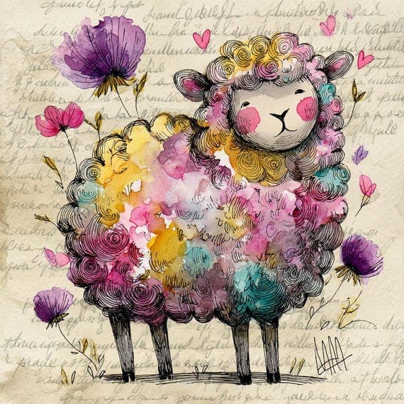 Rainbow Sheep Watercolor Clipart β view 2 β watercolor clipart transparent PNG instant download