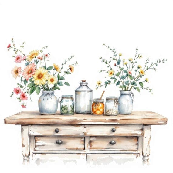 Farmhouse Kitchen Clipart β view 2 β watercolor clipart transparent PNG instant download