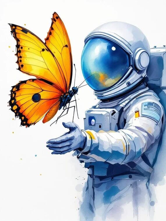 Astronaut Butterfly Watercolor Print – Whimsical Space Art (Digital Do — view 3 — watercolor clipart transparent PNG instant download