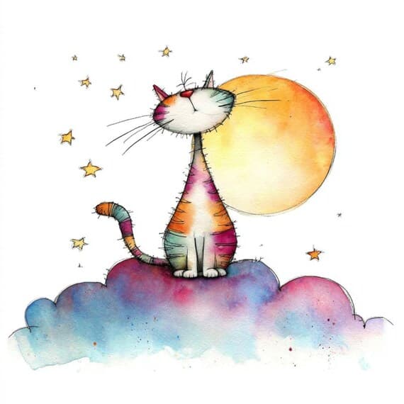 25 Quirky Cloud Cats Clipart (JPG) – Funny Watercolor Dreamy Cats for — view 2 — watercolor clipart transparent PNG instant download