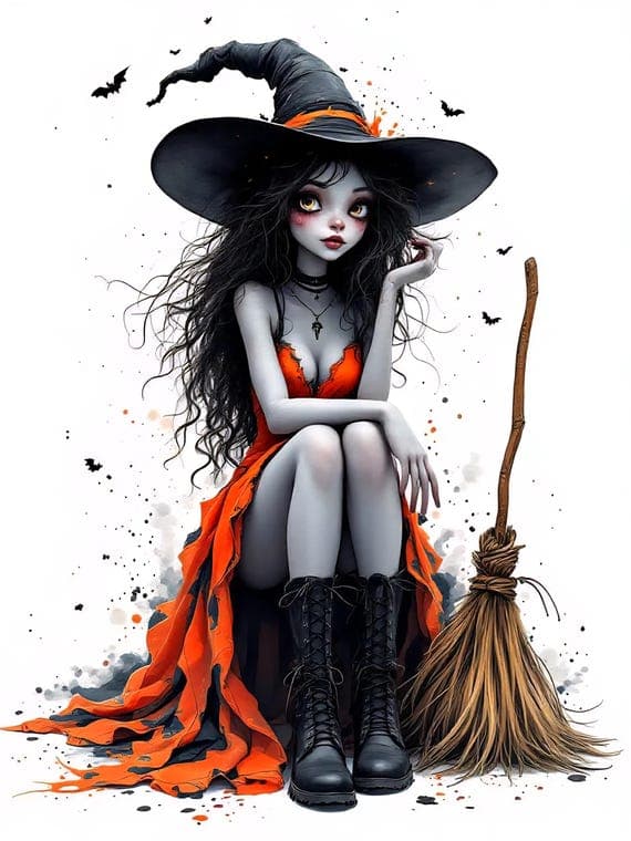 Whimsical Witch Clip Art β view 5 β watercolor clipart transparent PNG instant download