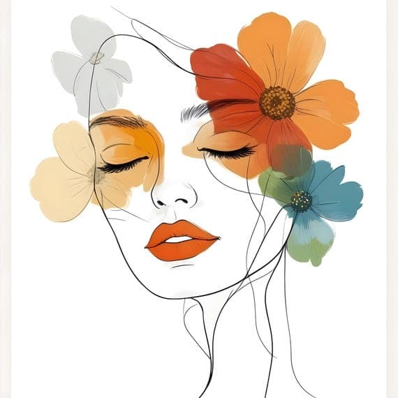 10 Floral Woman Faces β view 5 β watercolor clipart transparent PNG instant download