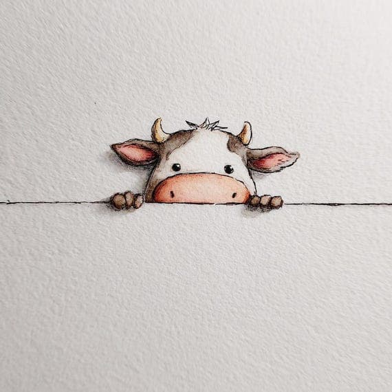 22 Peeking Cow Clipart, Watercolor Farm Animals, Whimsical Spring Flow β view 3 β watercolor clipart transparent PNG instant download