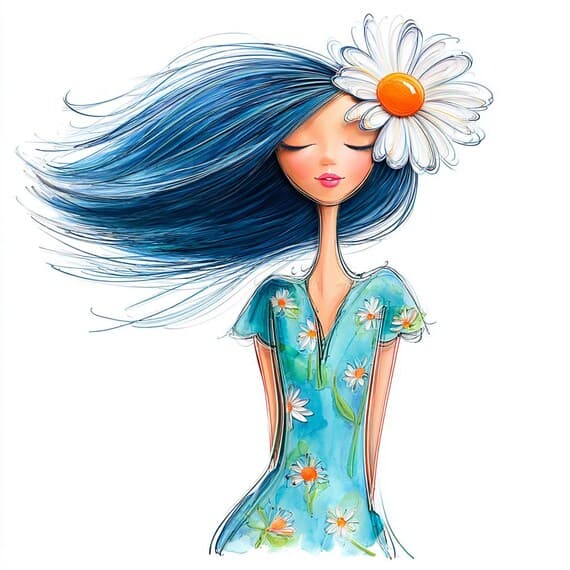 18 Watercolor Daisy Girl Clipart (PNG) β view 3 β watercolor clipart transparent PNG instant download
